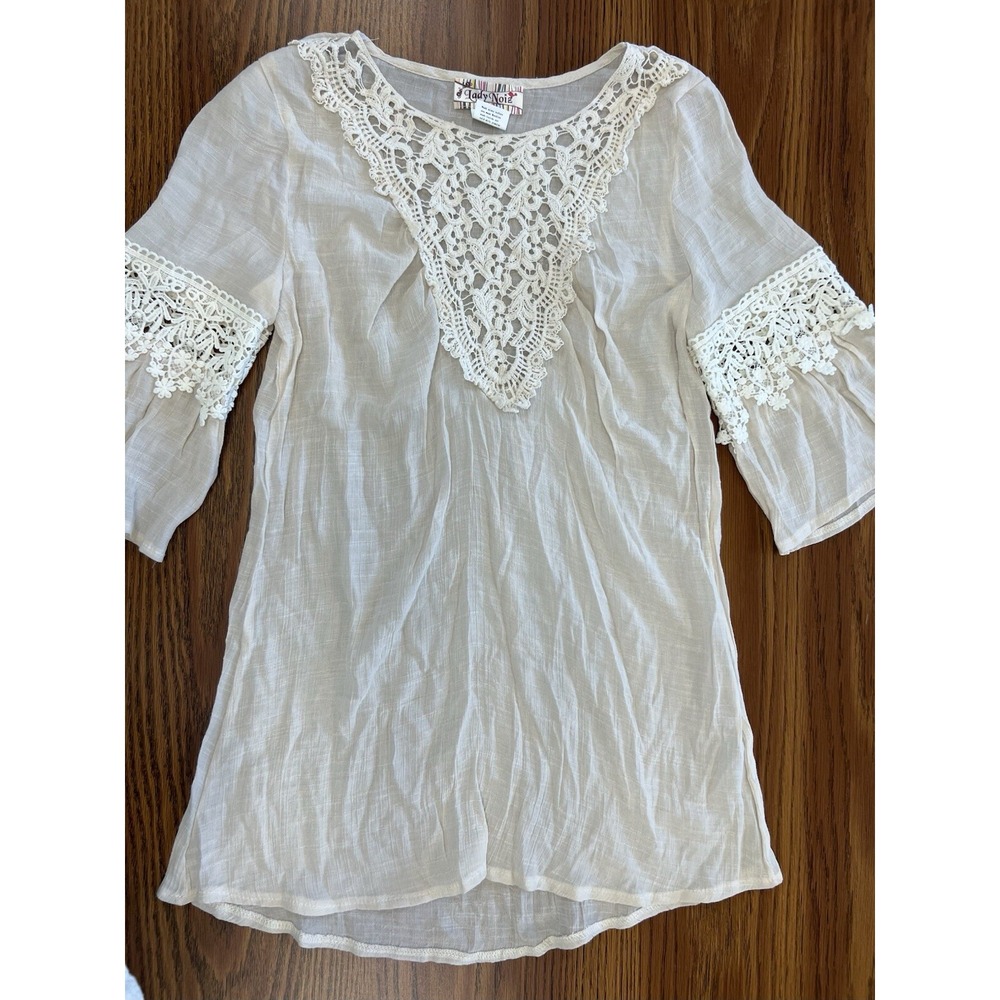 Lady Noiz Cream Lace Crochet Long Tunic Boho Festival Sz Medium M